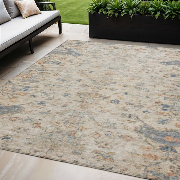 HomeRoots 5' X 8' Beige and Gray Medallion Indoor-Outdoor Area Rug - Stylish, Durable, Washable for Any Space 659235