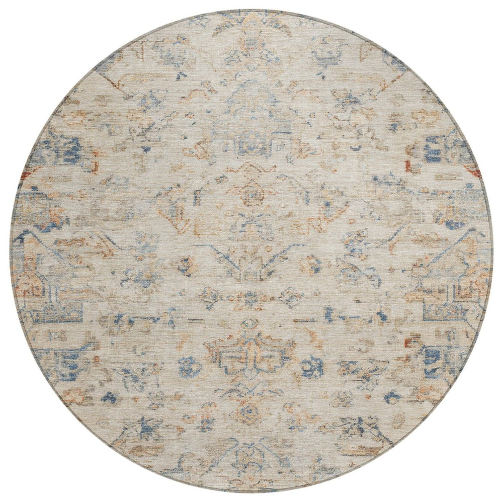 HomeRoots 8' Beige and Gray Round Medallion Rug - Washable, Durable, Stylish for Indoor/Outdoor Spaces 659236