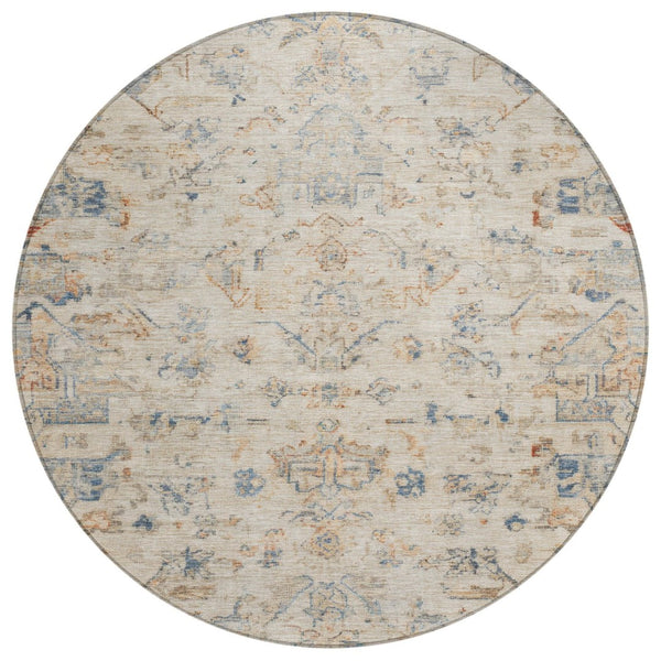 HomeRoots 8' Beige and Gray Round Medallion Rug - Washable, Durable, Stylish for Indoor/Outdoor Spaces 659236