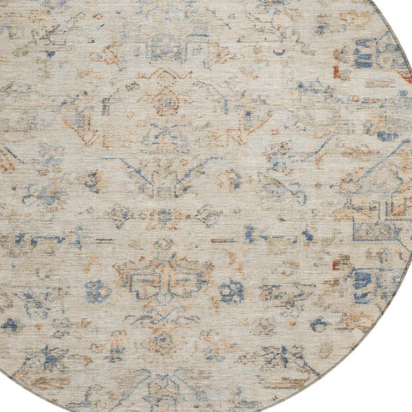 HomeRoots 8' Beige and Gray Round Medallion Rug - Washable, Durable, Stylish for Indoor/Outdoor Spaces 659236