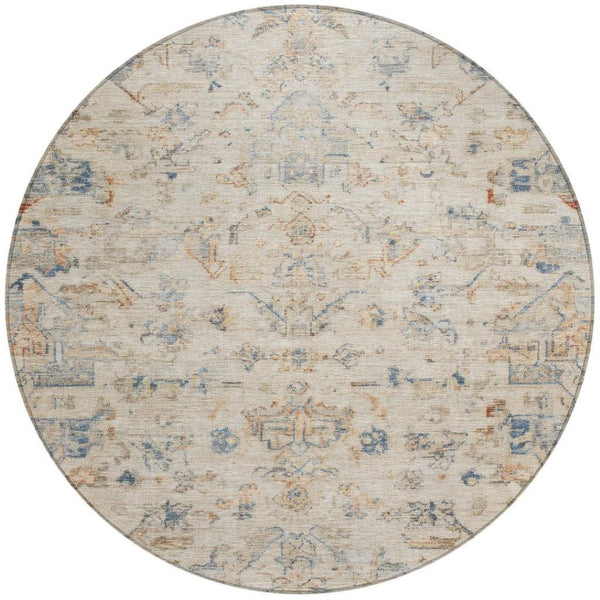 HomeRoots 8' Beige and Gray Round Medallion Rug - Washable, Durable, Stylish for Indoor/Outdoor Spaces 659236