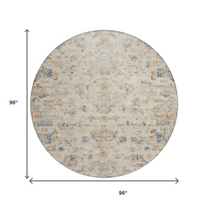 HomeRoots 8' Beige and Gray Round Medallion Rug - Washable, Durable, Stylish for Indoor/Outdoor Spaces 659236
