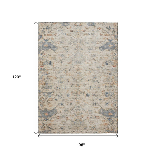 HomeRoots 8' X 10' Beige & Gray Medallion Area Rug - Washable Indoor/Outdoor, Stain-Resistant & Stylish Décor 659237