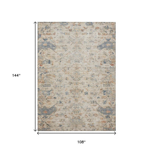 HomeRoots 9' X 12' Washable Beige and Gray Medallion Area Rug - Stylish, Durable, Indoor/Outdoor Versatility! 659238