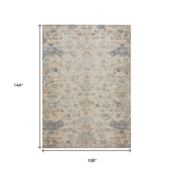 HomeRoots 9' X 12' Washable Beige and Gray Medallion Area Rug - Stylish, Durable, Indoor/Outdoor Versatility! 659238