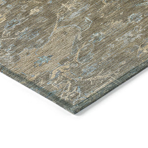 HomeRoots 8' Round Medallion Rug in Brown and Blue - Washable, Durable, Ideal for Indoor & Outdoor Spaces 659242