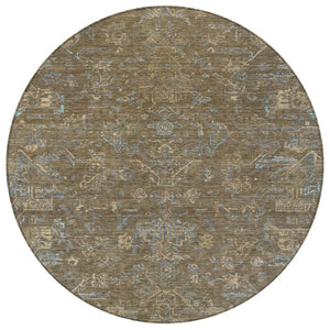 HomeRoots 8' Round Medallion Rug in Brown and Blue - Washable, Durable, Ideal for Indoor & Outdoor Spaces 659242