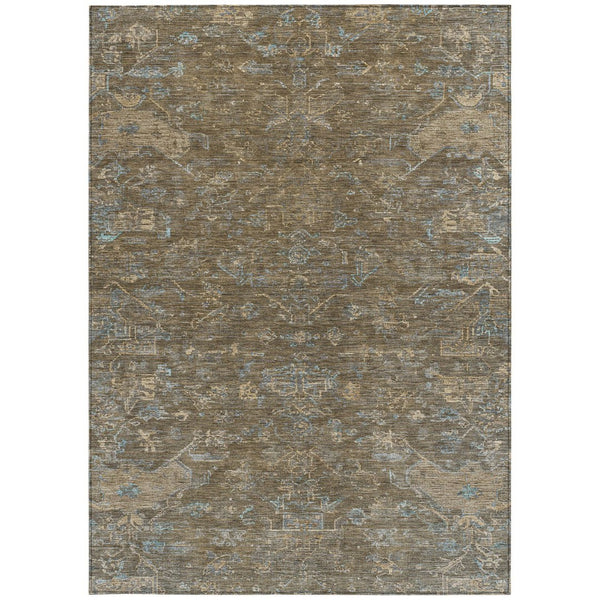 HomeRoots 8' X 10' Brown and Blue Medallion Area Rug – Durable, Washable Indoor/Outdoor Design for Any Space! 659243