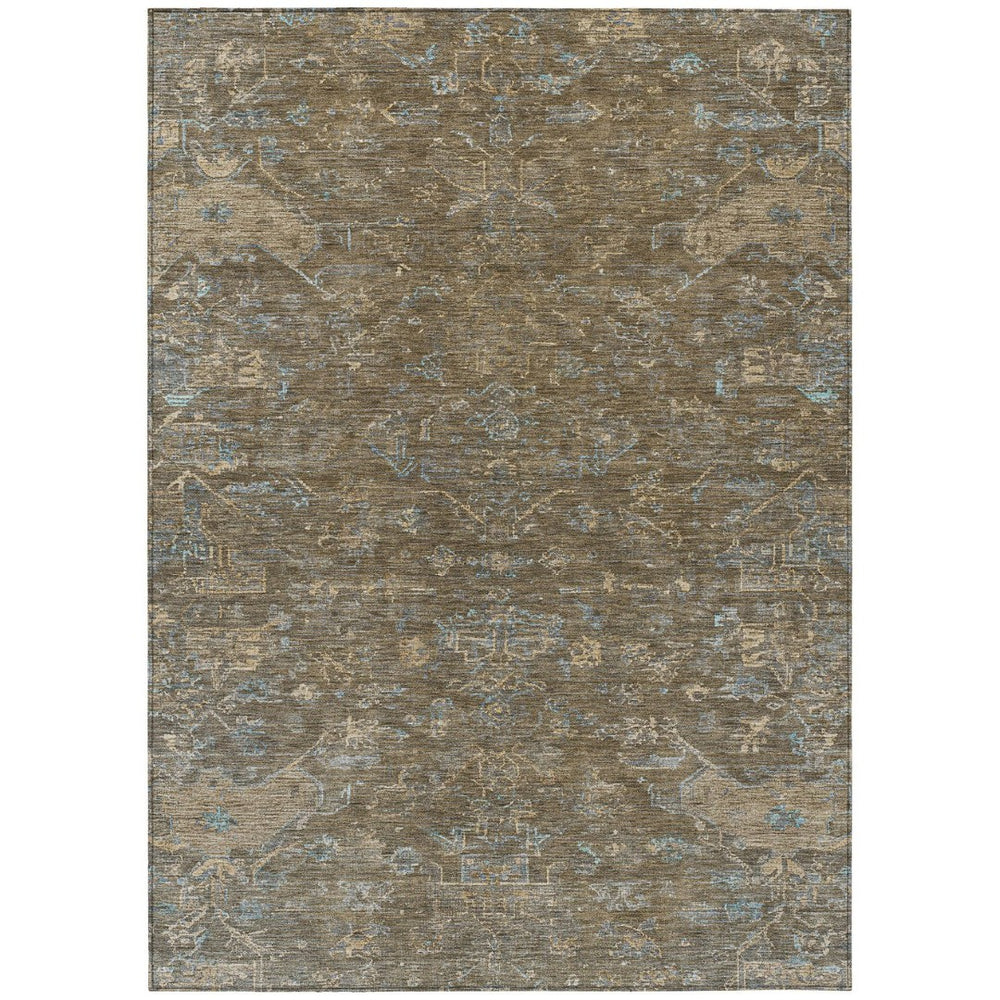 HomeRoots 9' X 12' Classic Brown and Blue Medallion Washable Area Rug for Indoor/Outdoor Use – Durable & Stylish! 659244