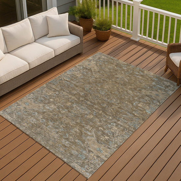 HomeRoots 10' Medallion Indoor Outdoor Area Rug - Durable Brown & Blue Washable Design for High-Traffic Spaces 659245