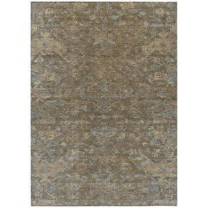 HomeRoots 10' Medallion Indoor Outdoor Area Rug - Durable Brown & Blue Washable Design for High-Traffic Spaces 659245