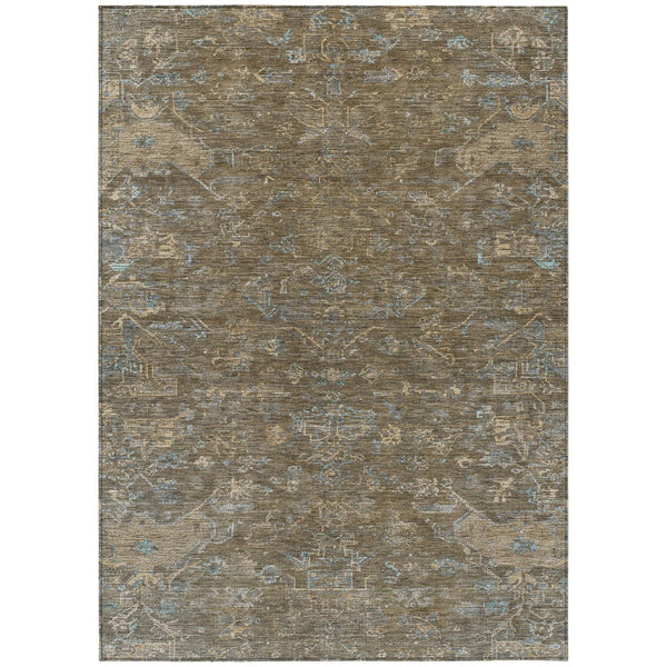 HomeRoots 10' Medallion Indoor Outdoor Area Rug - Durable Brown & Blue Washable Design for High-Traffic Spaces 659245