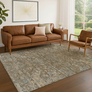 HomeRoots 10' Medallion Indoor Outdoor Area Rug - Durable Brown & Blue Washable Design for High-Traffic Spaces 659245