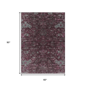 HomeRoots 5' X 8' Burgundy and Gray Medallion Area Rug – Washable, Durable, Perfect for Indoor & Outdoor Use! 659247