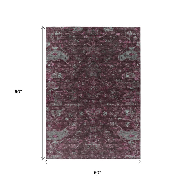 HomeRoots 5' X 8' Burgundy and Gray Medallion Area Rug – Washable, Durable, Perfect for Indoor & Outdoor Use! 659247