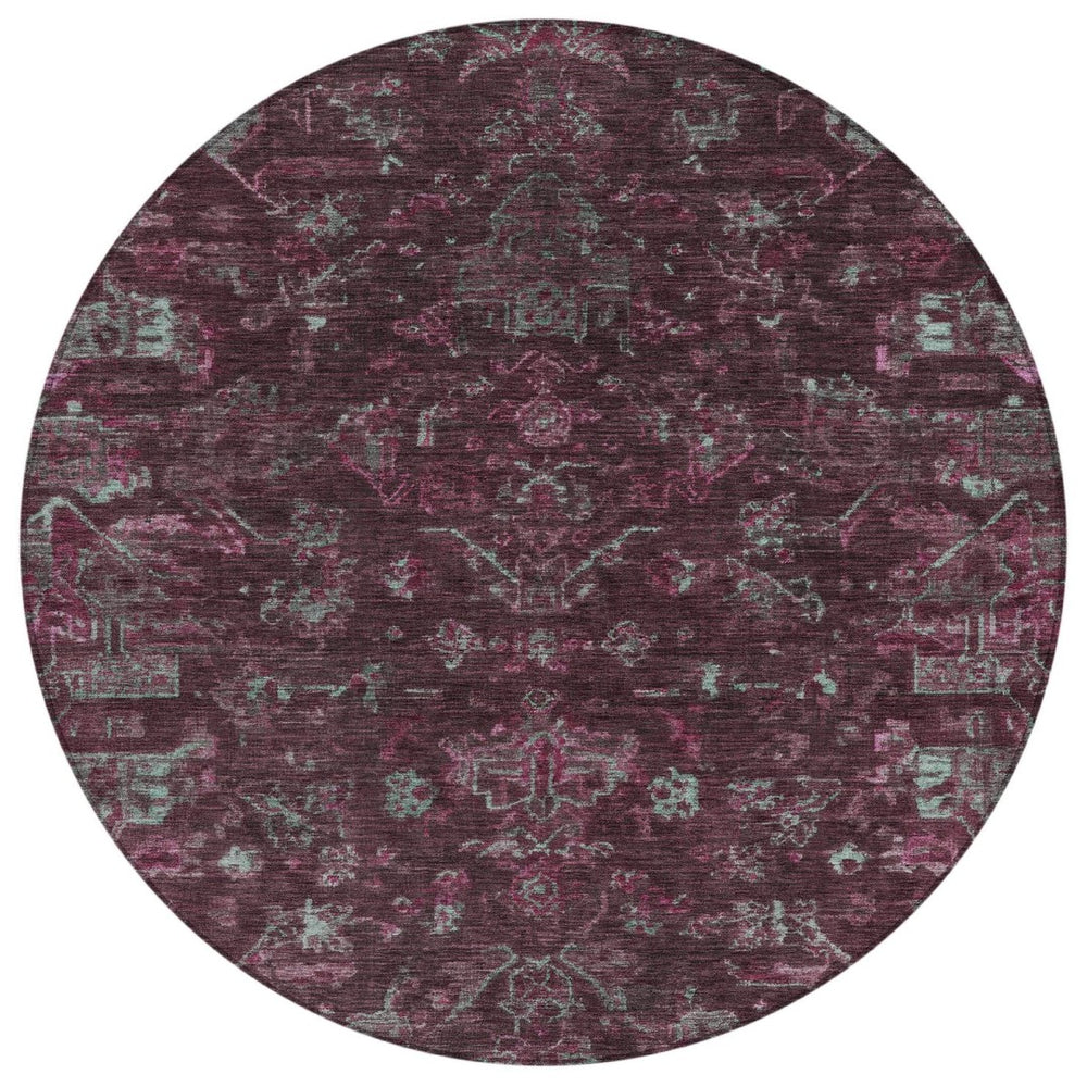 HomeRoots 8' Burgundy and Gray Round Medallion Area Rug - Washable, Durable, Stylish for Indoor & Outdoor Use 659248