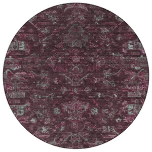 HomeRoots 8' Burgundy and Gray Round Medallion Area Rug - Washable, Durable, Stylish for Indoor & Outdoor Use 659248