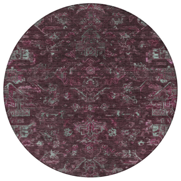 HomeRoots 8' Burgundy and Gray Round Medallion Area Rug - Washable, Durable, Stylish for Indoor & Outdoor Use 659248