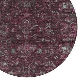 HomeRoots 8' Burgundy and Gray Round Medallion Area Rug - Washable, Durable, Stylish for Indoor & Outdoor Use 659248