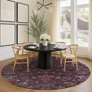 HomeRoots 8' Burgundy and Gray Round Medallion Area Rug - Washable, Durable, Stylish for Indoor & Outdoor Use 659248