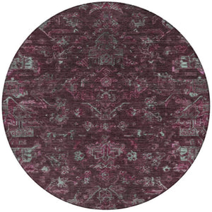 HomeRoots 8' Burgundy and Gray Round Medallion Area Rug - Washable, Durable, Stylish for Indoor & Outdoor Use 659248