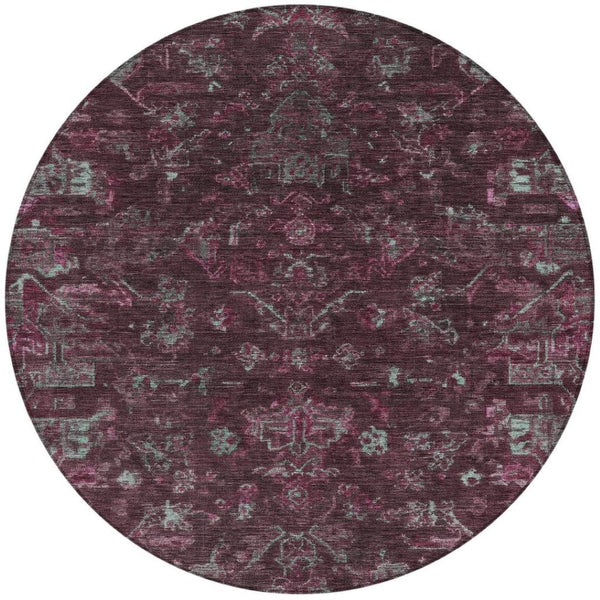 HomeRoots 8' Burgundy and Gray Round Medallion Area Rug - Washable, Durable, Stylish for Indoor & Outdoor Use 659248