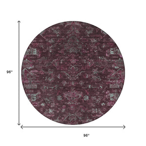 HomeRoots 8' Burgundy and Gray Round Medallion Area Rug - Washable, Durable, Stylish for Indoor & Outdoor Use 659248