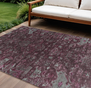 HomeRoots 8' X 10' Burgundy and Gray Medallion Rug - Washable, Durable Indoor/Outdoor Style for High-Traffic Areas 659249