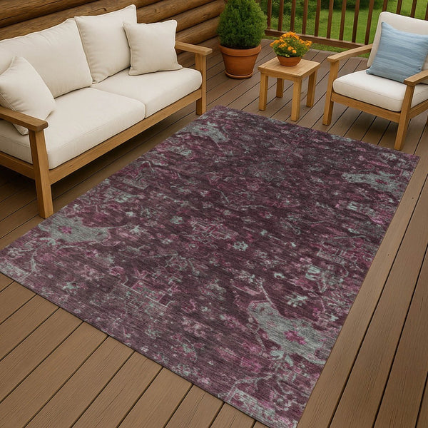 HomeRoots 8' X 10' Burgundy and Gray Medallion Rug - Washable, Durable Indoor/Outdoor Style for High-Traffic Areas 659249