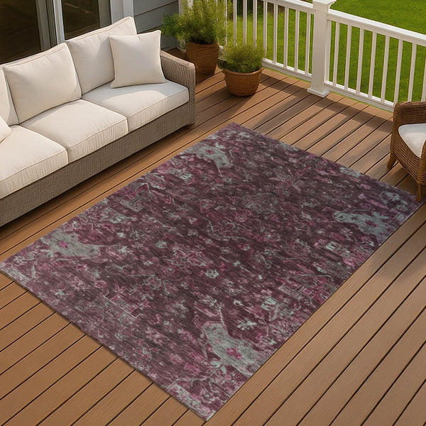 HomeRoots 9' Burgundy and Gray Medallion Washable Area Rug - Durable Indoor/Outdoor Style for High-Traffic Spaces 659250
