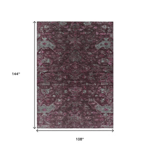 HomeRoots 9' Burgundy and Gray Medallion Washable Area Rug - Durable Indoor/Outdoor Style for High-Traffic Spaces 659250