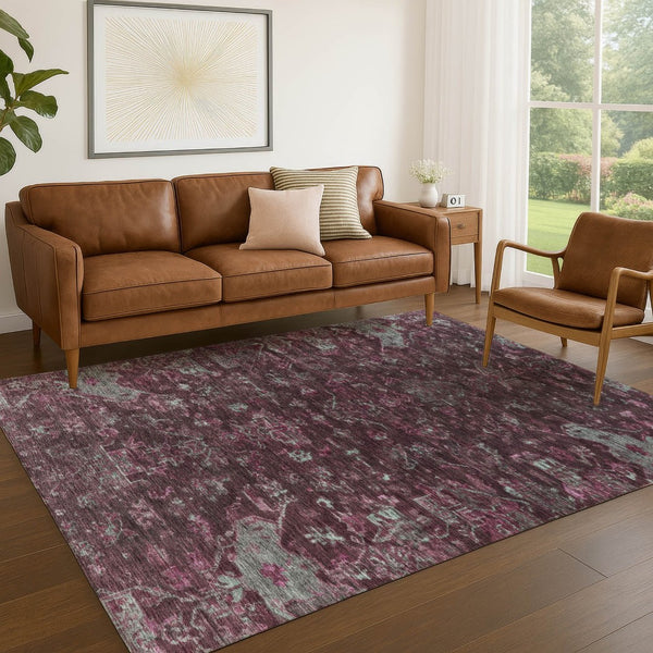 HomeRoots 9' Burgundy and Gray Medallion Washable Area Rug - Durable Indoor/Outdoor Style for High-Traffic Spaces 659250