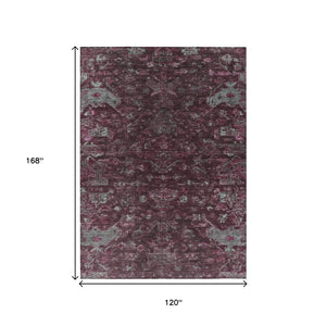 HomeRoots 10' Burgundy and Gray Medallion Area Rug - Stylish, Durable, Washable for Indoor & Outdoor Use! 659251