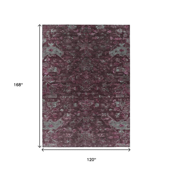HomeRoots 10' Burgundy and Gray Medallion Area Rug - Stylish, Durable, Washable for Indoor & Outdoor Use! 659251