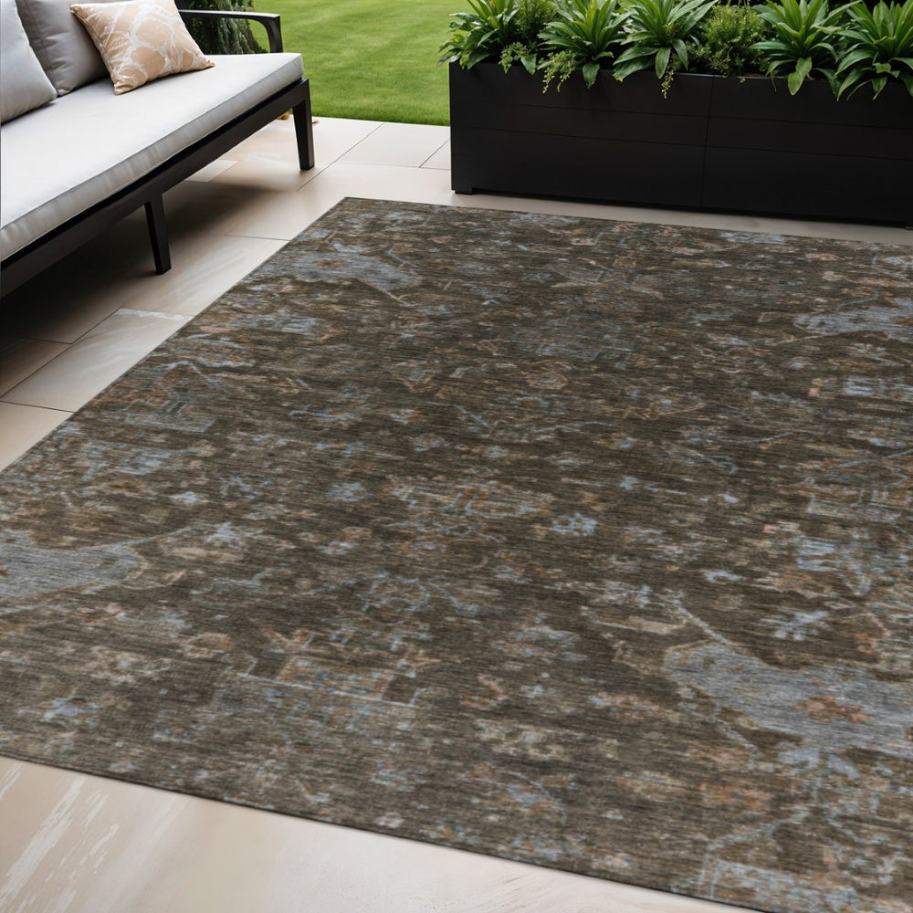 HomeRoots 5' X 8' Chocolate and Gray Medallion Indoor/Outdoor Rug - Durable, Washable, and Stylish for Any Space! 659253