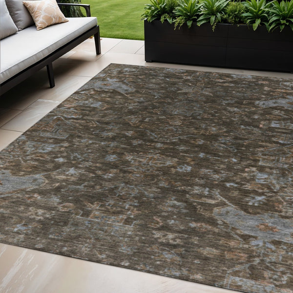 HomeRoots 5' X 8' Chocolate and Gray Medallion Indoor/Outdoor Rug - Durable, Washable, and Stylish for Any Space! 659253