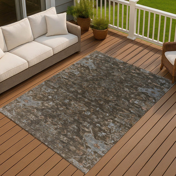 HomeRoots 5' X 8' Chocolate and Gray Medallion Indoor/Outdoor Rug - Durable, Washable, and Stylish for Any Space! 659253