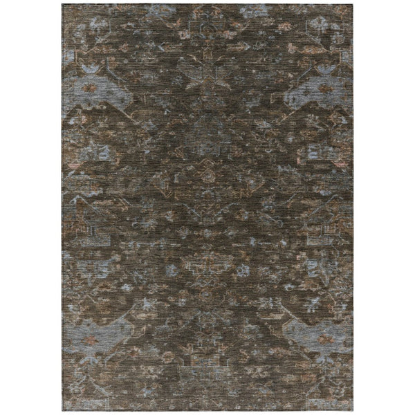 HomeRoots 5' X 8' Chocolate and Gray Medallion Indoor/Outdoor Rug - Durable, Washable, and Stylish for Any Space! 659253