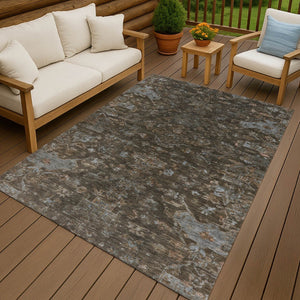 HomeRoots 5' X 8' Chocolate and Gray Medallion Indoor/Outdoor Rug - Durable, Washable, and Stylish for Any Space! 659253