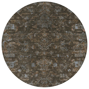 HomeRoots 8' Round Medallion Area Rug in Chocolate & Gray - Durable, Washable for Indoor/Outdoor Use, Stylish Design 659254