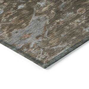HomeRoots 8' Round Medallion Area Rug in Chocolate & Gray - Durable, Washable for Indoor/Outdoor Use, Stylish Design 659254