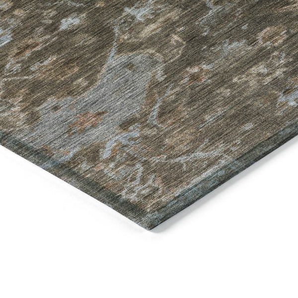HomeRoots 8' Round Medallion Area Rug in Chocolate & Gray - Durable, Washable for Indoor/Outdoor Use, Stylish Design 659254