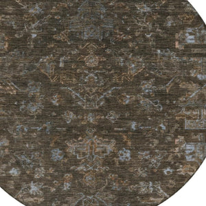 HomeRoots 8' Round Medallion Area Rug in Chocolate & Gray - Durable, Washable for Indoor/Outdoor Use, Stylish Design 659254