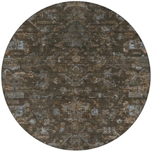 HomeRoots 8' Round Medallion Area Rug in Chocolate & Gray - Durable, Washable for Indoor/Outdoor Use, Stylish Design 659254