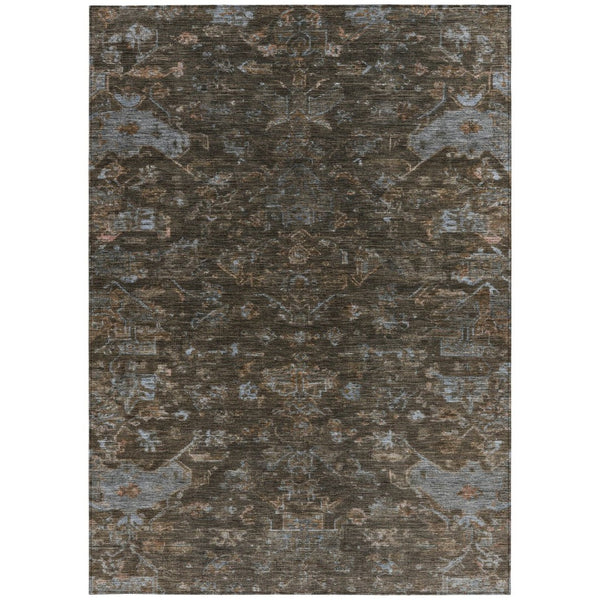 HomeRoots 9' X 12' Elegant Chocolate & Gray Medallion Area Rug - Durable, Washable for Indoor & Outdoor Use! 659256