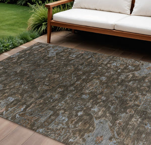 HomeRoots 9' X 12' Elegant Chocolate & Gray Medallion Area Rug - Durable, Washable for Indoor & Outdoor Use! 659256
