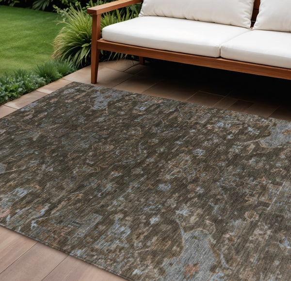 HomeRoots 9' X 12' Elegant Chocolate & Gray Medallion Area Rug - Durable, Washable for Indoor & Outdoor Use! 659256