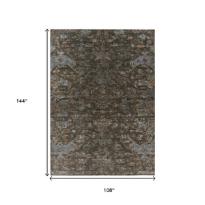 HomeRoots 9' X 12' Elegant Chocolate & Gray Medallion Area Rug - Durable, Washable for Indoor & Outdoor Use! 659256