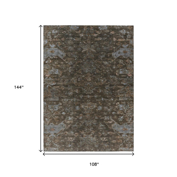 HomeRoots 9' X 12' Elegant Chocolate & Gray Medallion Area Rug - Durable, Washable for Indoor & Outdoor Use! 659256