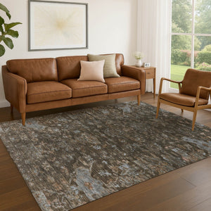 HomeRoots 9' X 12' Elegant Chocolate & Gray Medallion Area Rug - Durable, Washable for Indoor & Outdoor Use! 659256